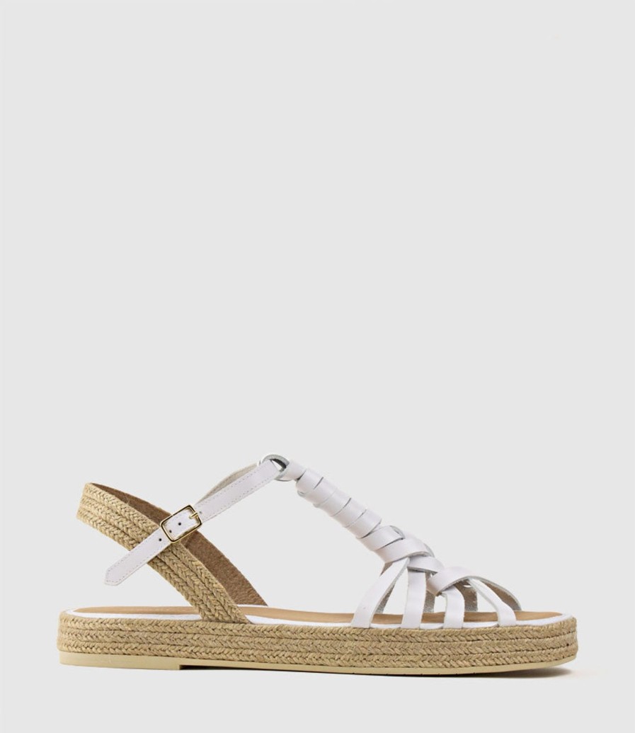 Edward Meller Lyra Wrapped T-Bar Flat Espadrille In White Best