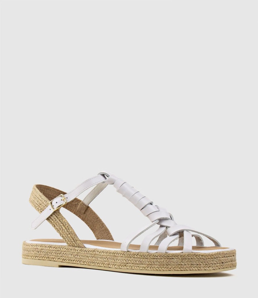 Edward Meller Lyra Wrapped T-Bar Flat Espadrille In White Best