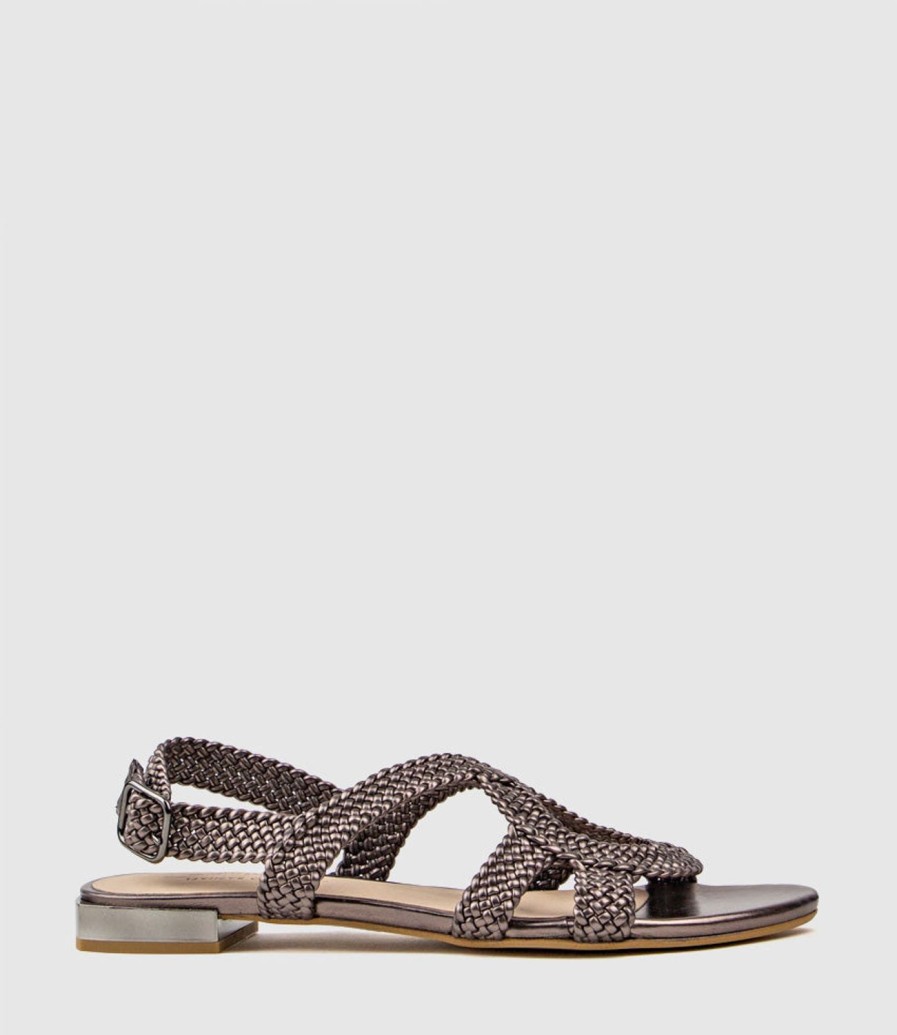 Edward Meller Satine Woven Sandal With Metal Heel In Metallic Hot