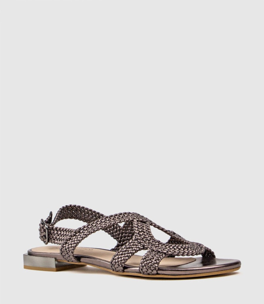 Edward Meller Satine Woven Sandal With Metal Heel In Metallic Hot