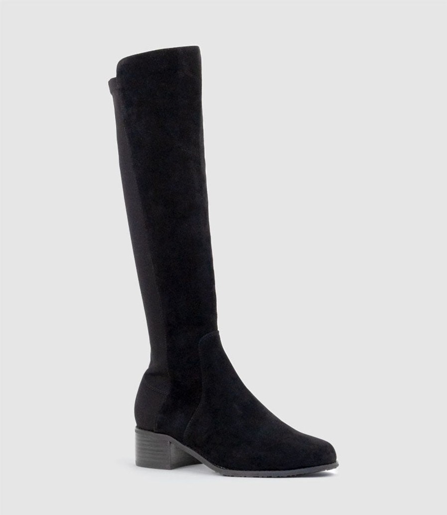 Edward Meller Vara40 Half And Half Knee High Boot In Black Suede Clearance