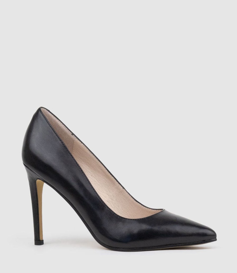 Edward Meller Gaga 100Mm Pointed Toe Pump In Black Baby Calf Hot