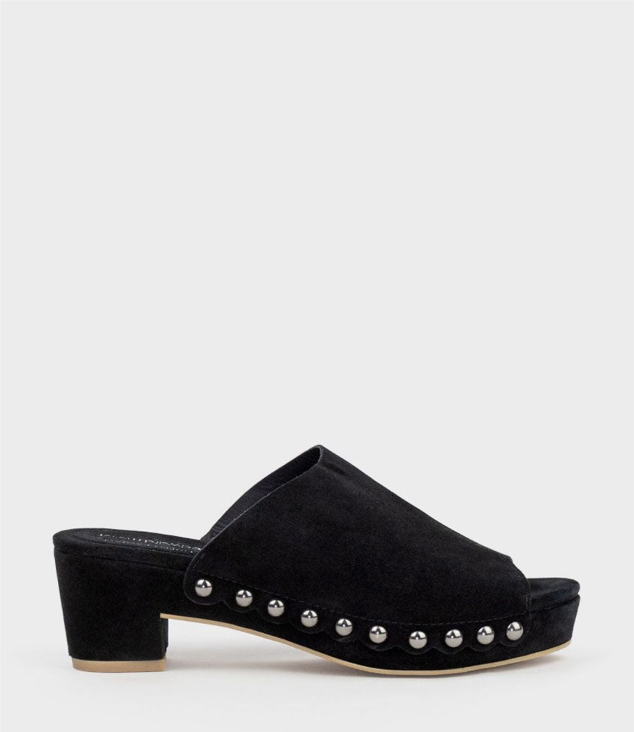 Edward Meller Inara65 Studded Slide On Unit In Black Suede New