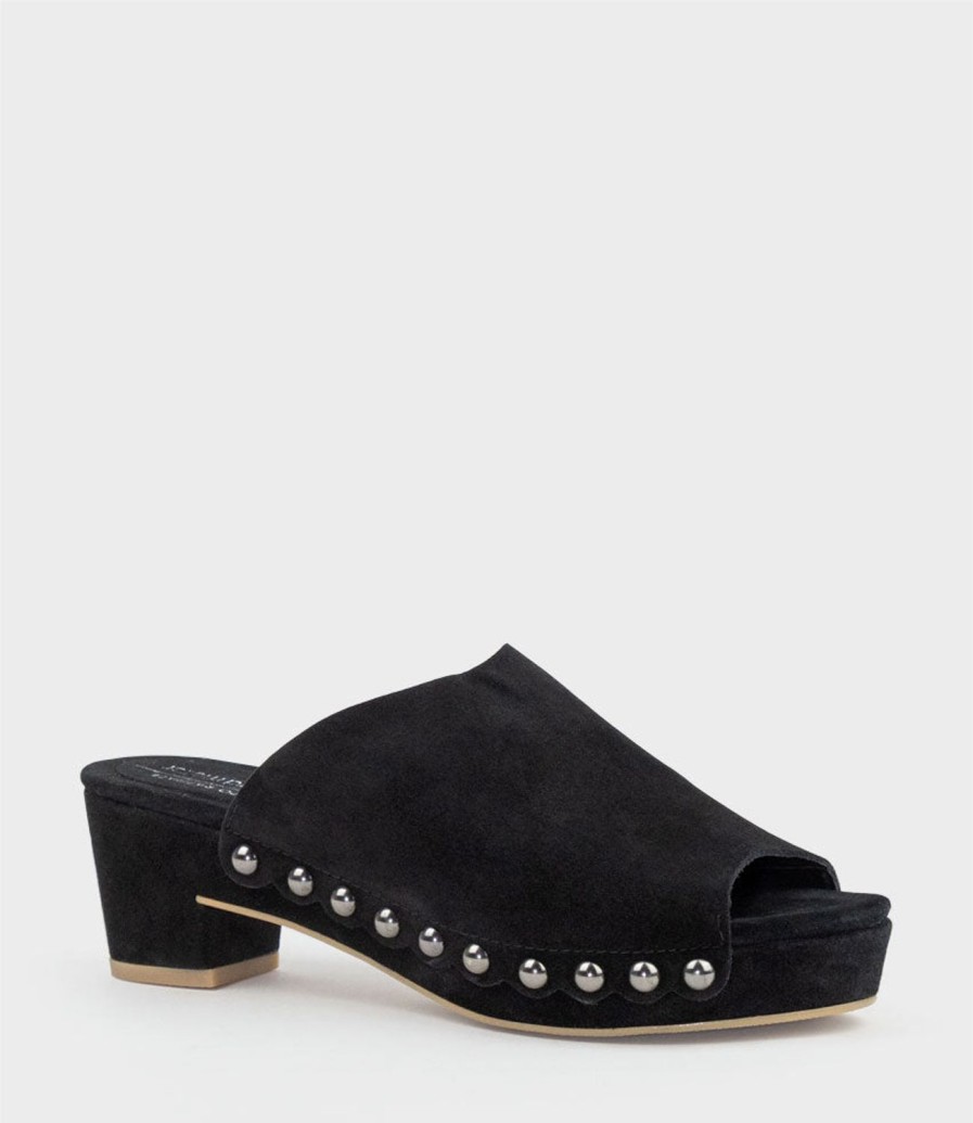 Edward Meller Inara65 Studded Slide On Unit In Black Suede New