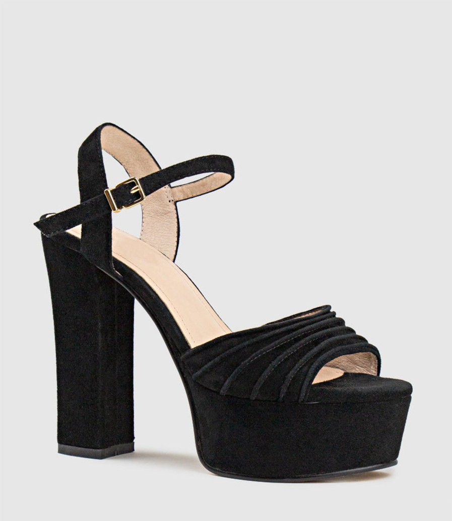 Edward Meller Regal125 Extra High Platform Sandal In Black Suede Online