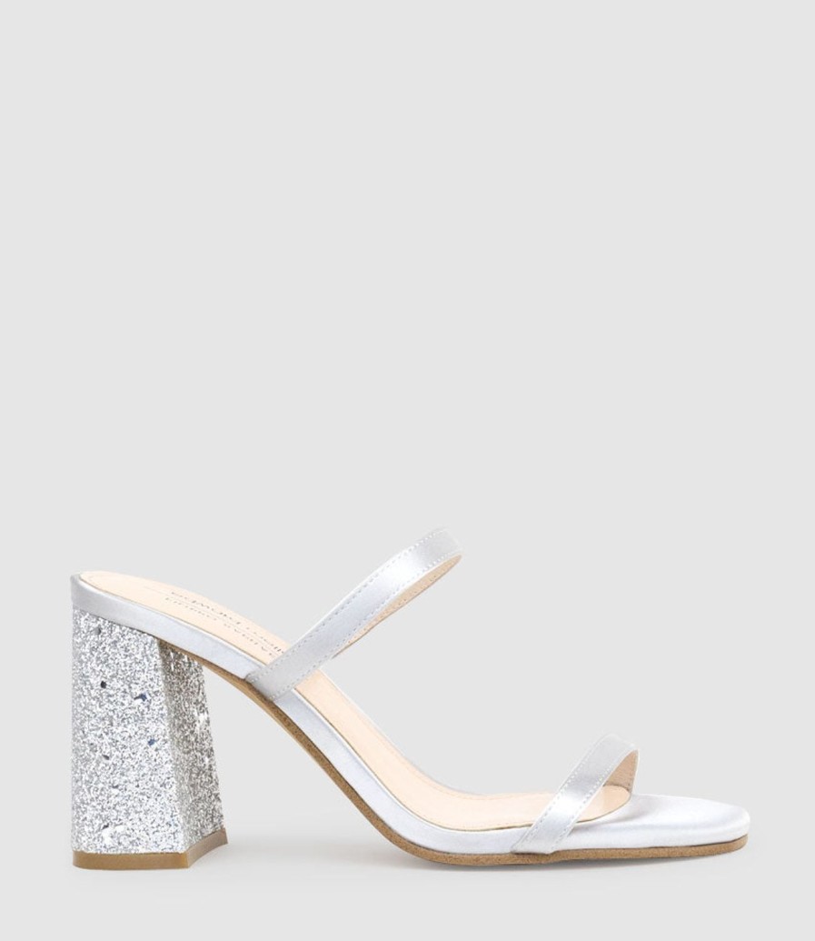 Edward Meller Kaiya85 Two Strap Slide In Silver Satin Hot