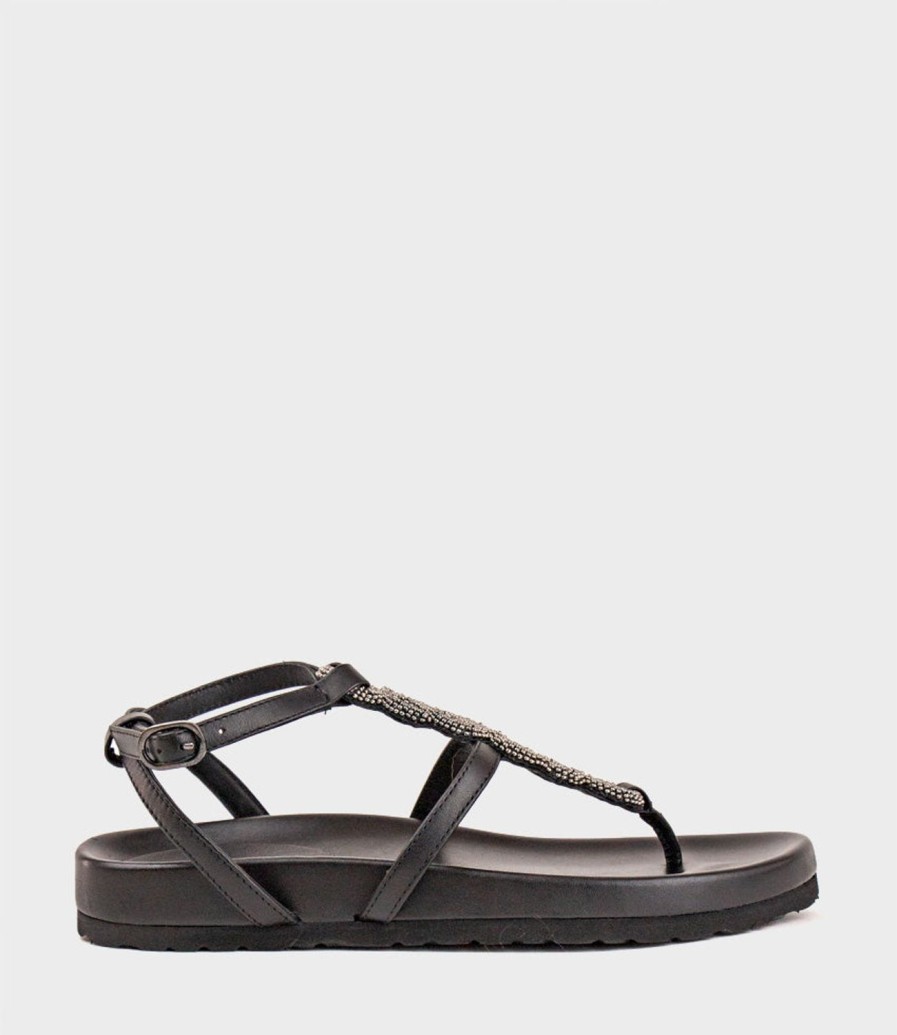 Edward Meller Saria Embroidered Sandal On Footbed In Black Best