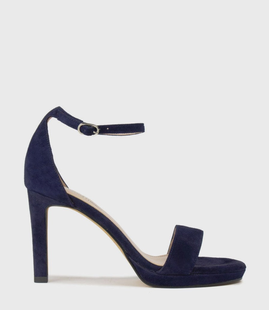 Edward Meller Sylvia90 Platform Sandal In Navy Suede Hot