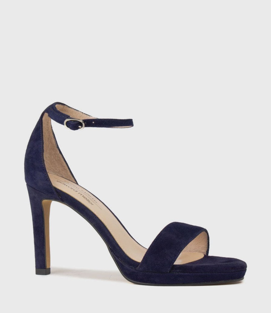 Edward Meller Sylvia90 Platform Sandal In Navy Suede Hot