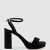 Edward Meller Relia115 Ankle Wrap Platform Sandal In Black Suede Hot