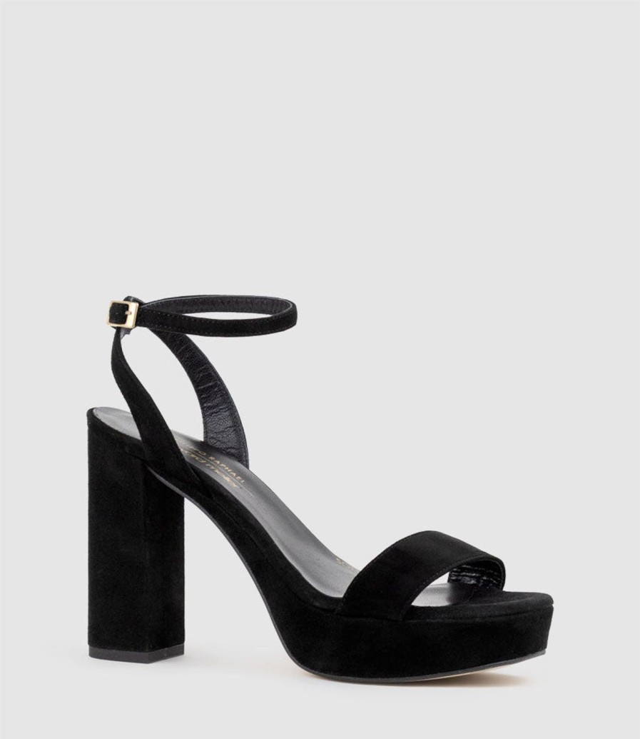 Edward Meller Relia115 Ankle Wrap Platform Sandal In Black Suede Hot