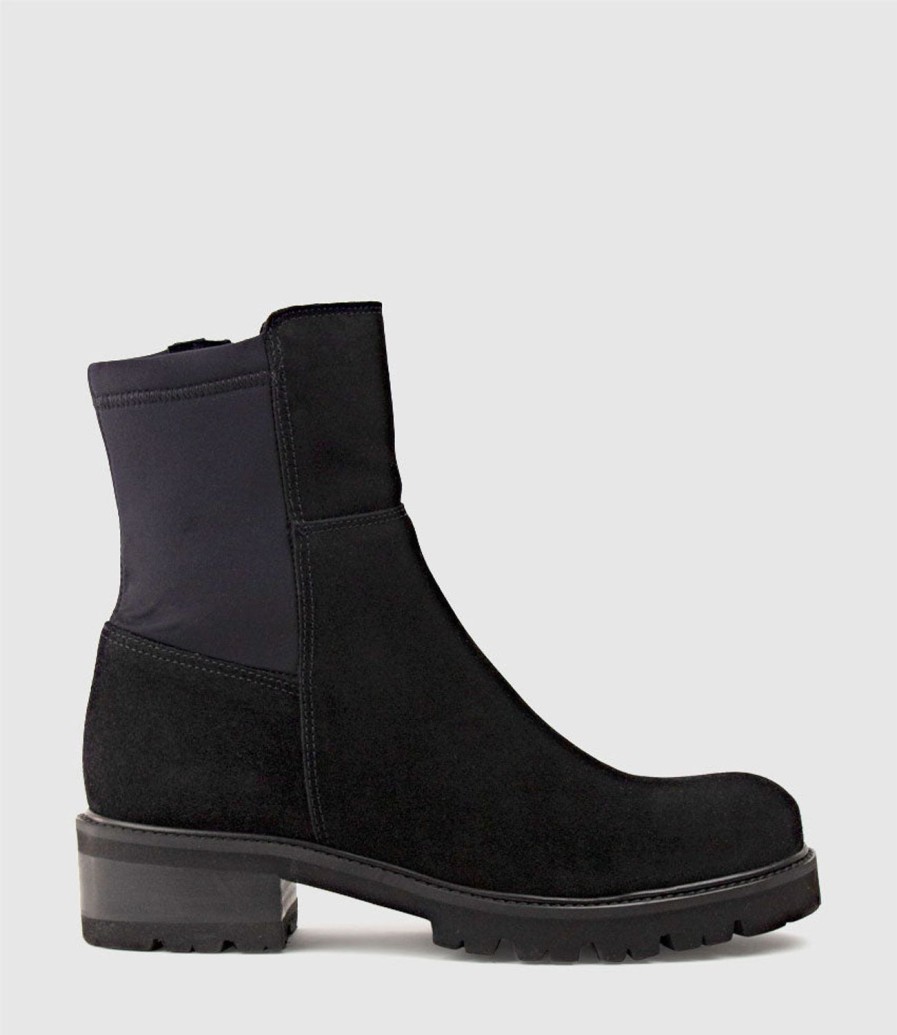 Edward Meller Colette Ankle Boot With Micro Stretch Back In Black Suede Best