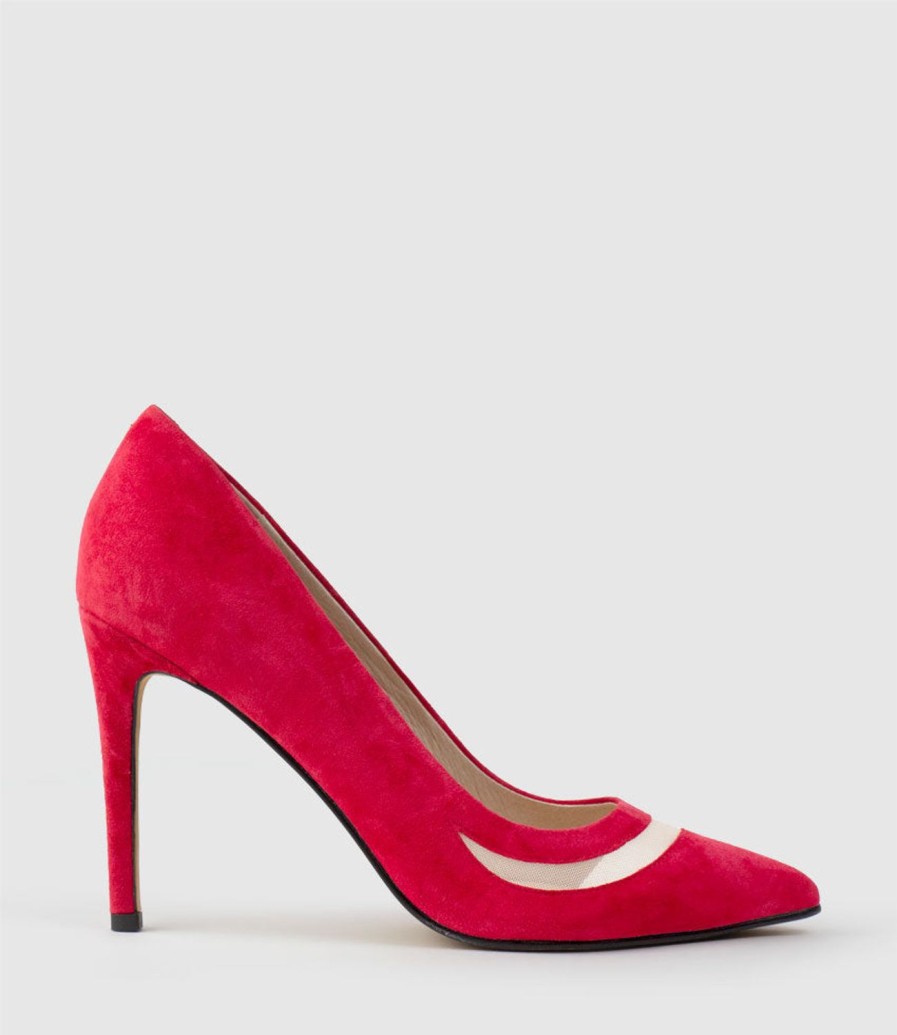 Edward Meller Avery100 Pump With Mesh Detail In Red Suede Clearance