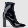 Edward Meller Zenya100 Block Heel Sock Boot In Black Patent Clearance