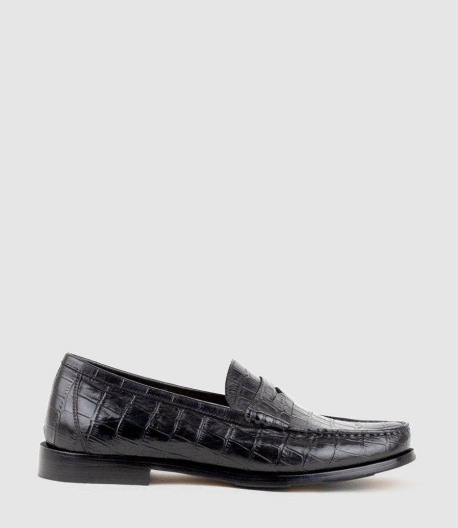 Edward Meller Hugo Penny Loafer In Black Croc Best