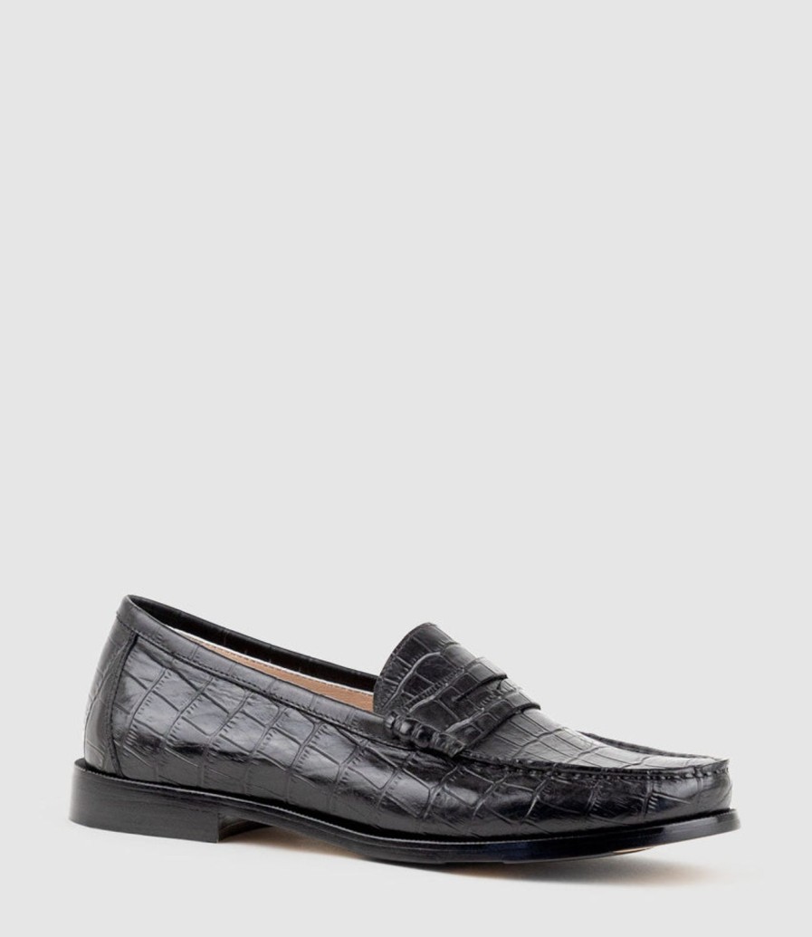 Edward Meller Hugo Penny Loafer In Black Croc Best