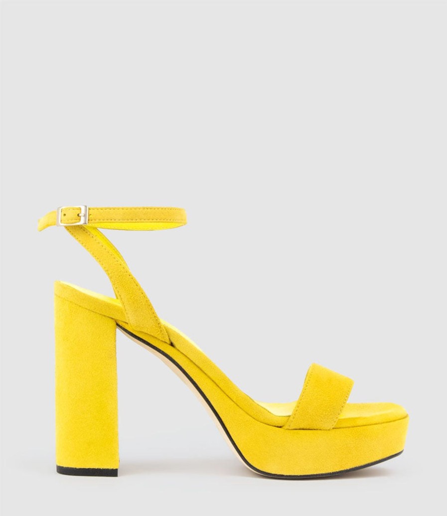 Edward Meller Relia115 Ankle Wrap Platform Sandal In Yellow Suede Wholesale