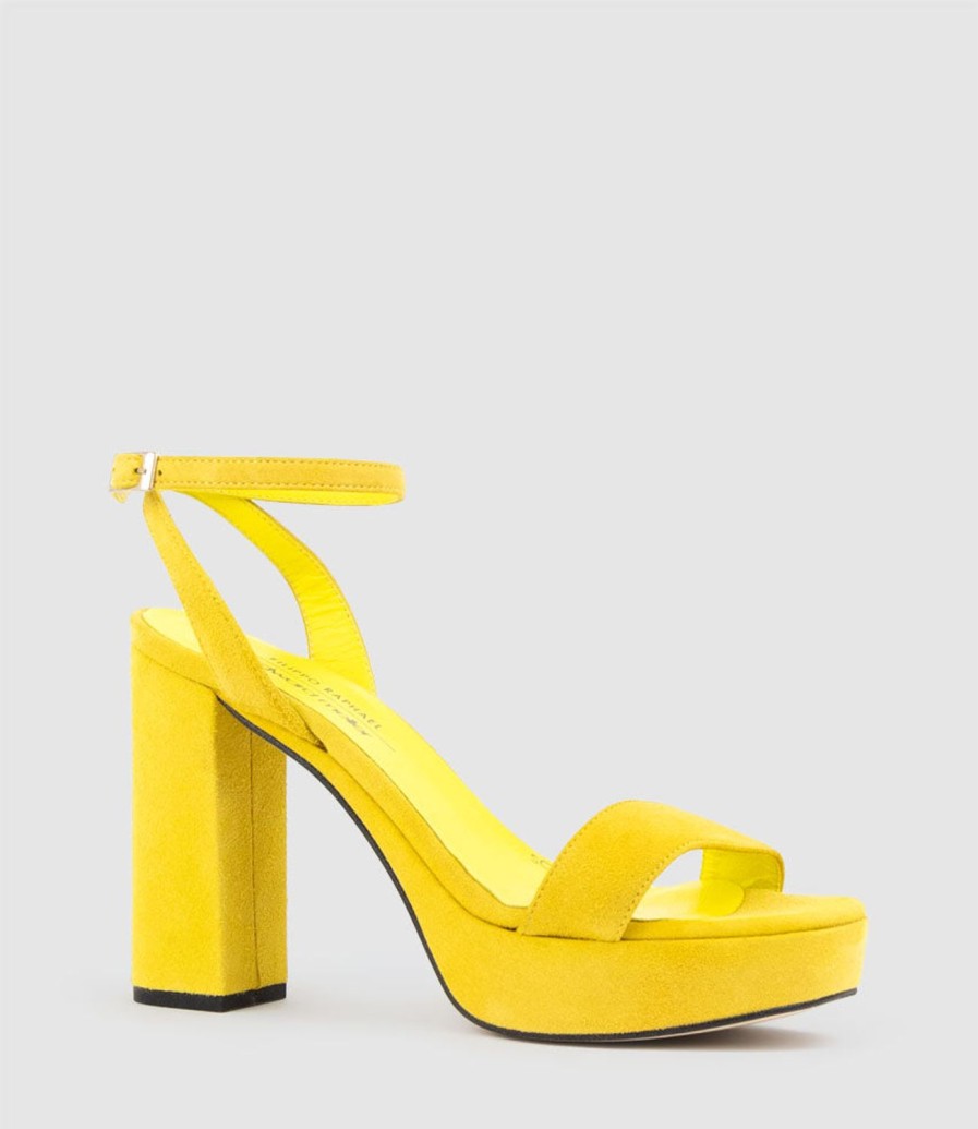 Edward Meller Relia115 Ankle Wrap Platform Sandal In Yellow Suede Wholesale