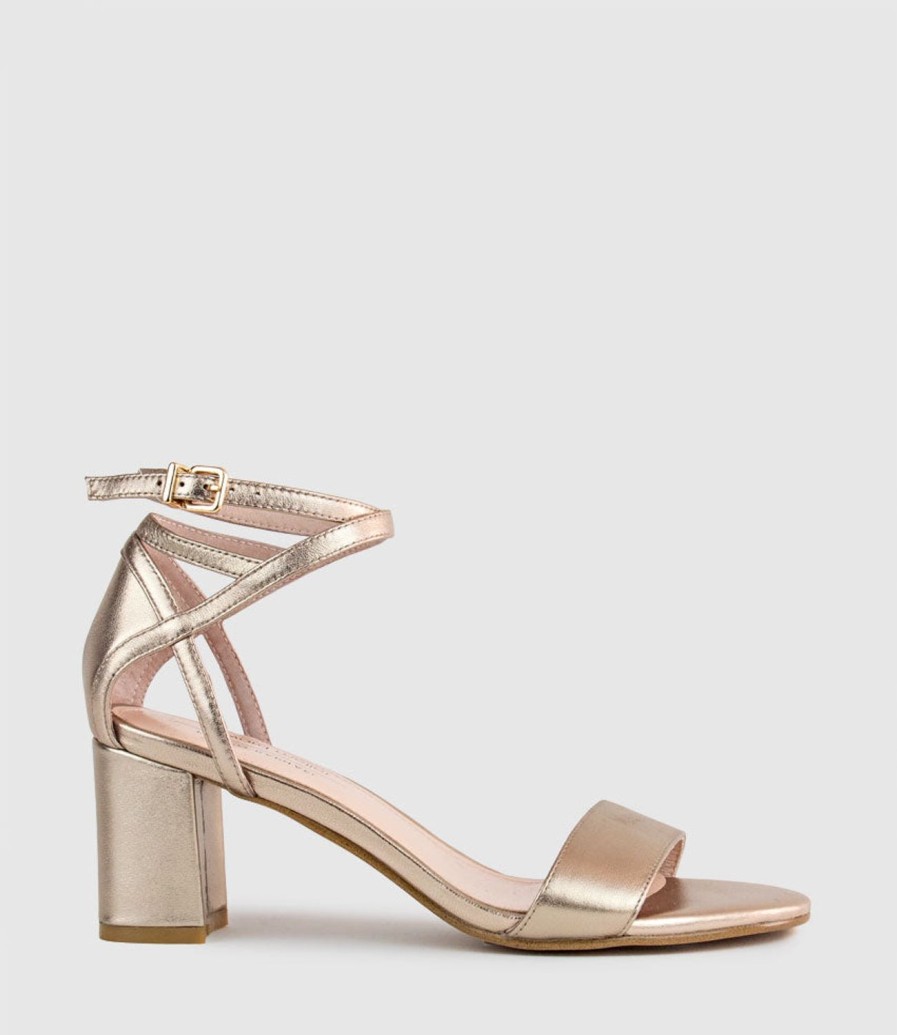 Edward Meller Kenia60 Block Heel Sandal With Hourglass Ankle Wrap In Rosegold New