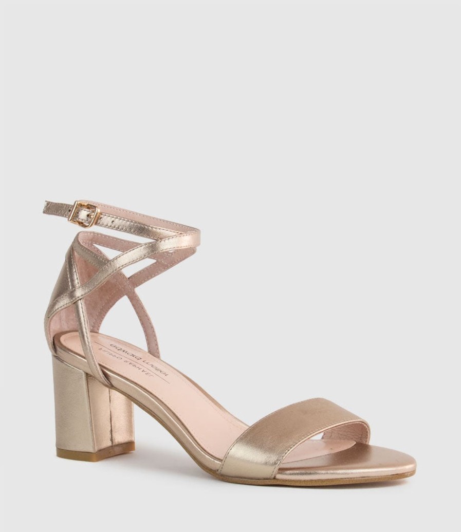 Edward Meller Kenia60 Block Heel Sandal With Hourglass Ankle Wrap In Rosegold New