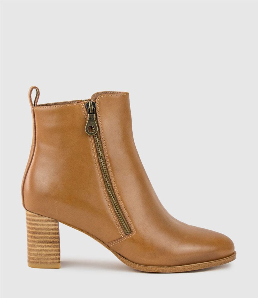 Edward Meller Zen60 Block Heel Two Zip Boot In Tan Hot