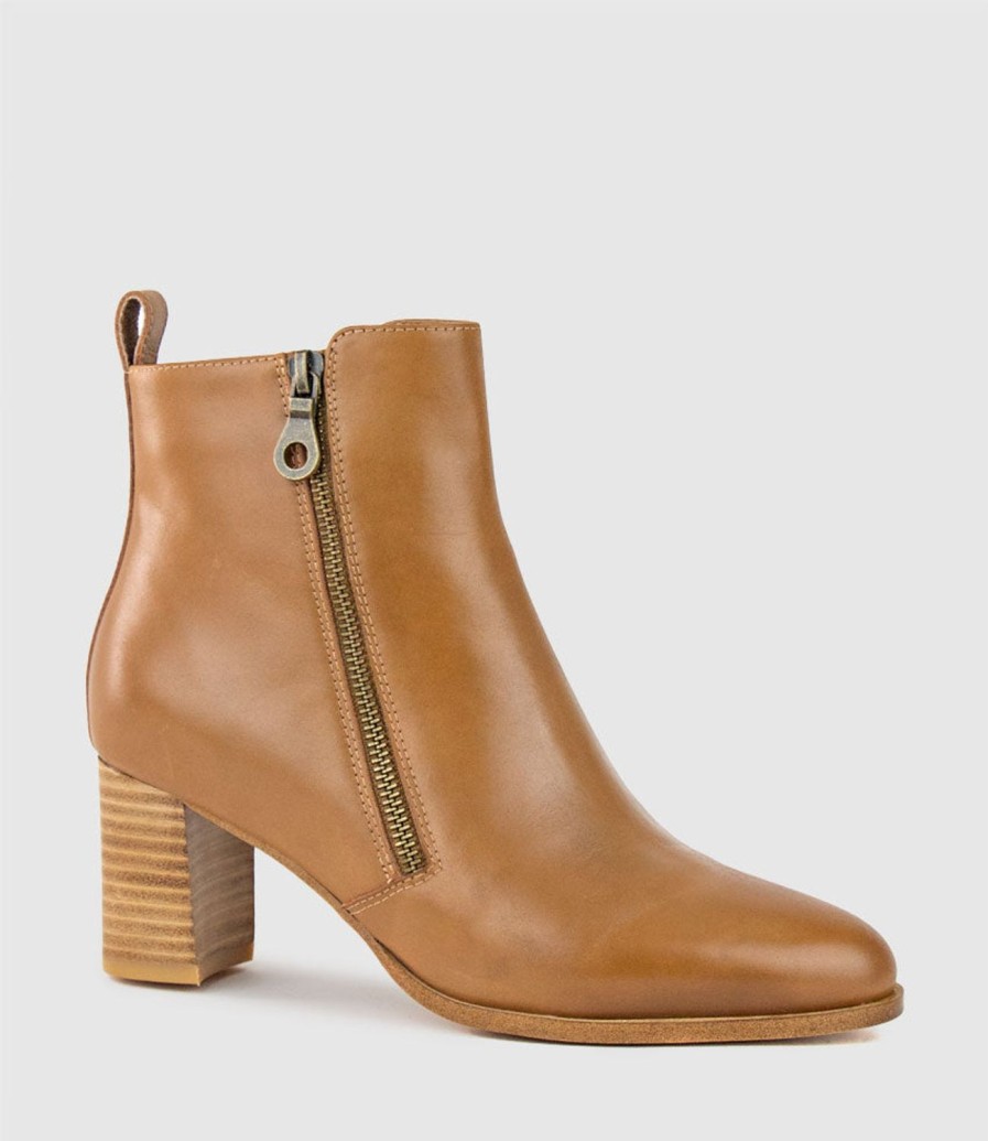 Edward Meller Zen60 Block Heel Two Zip Boot In Tan Hot