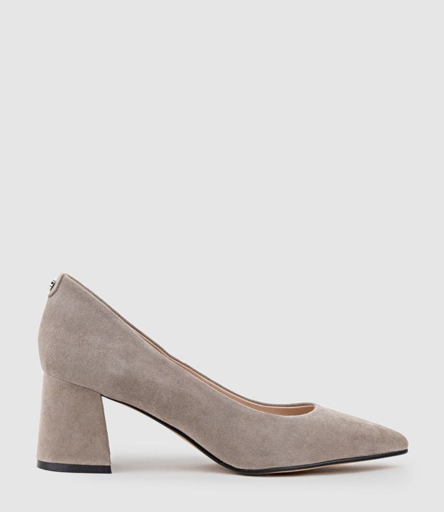 Edward Meller Brooke65 Pointed Block Heel Pump In Dust Suede Clearance