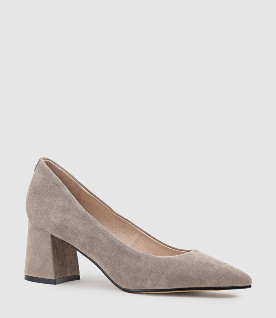 Edward Meller Brooke65 Pointed Block Heel Pump In Dust Suede Clearance