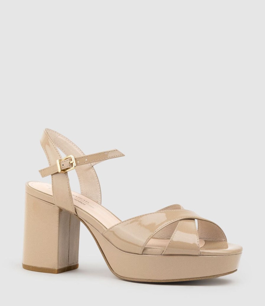 Edward Meller Roane80 Crossover Platform Sandal In Nude Patent Best