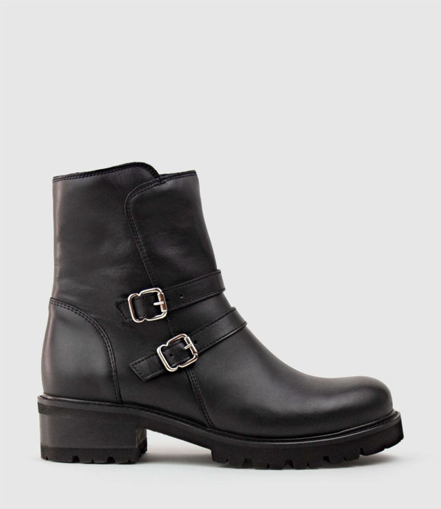 Edward Meller Carly Double Buckle Biker Boot In Black Hot