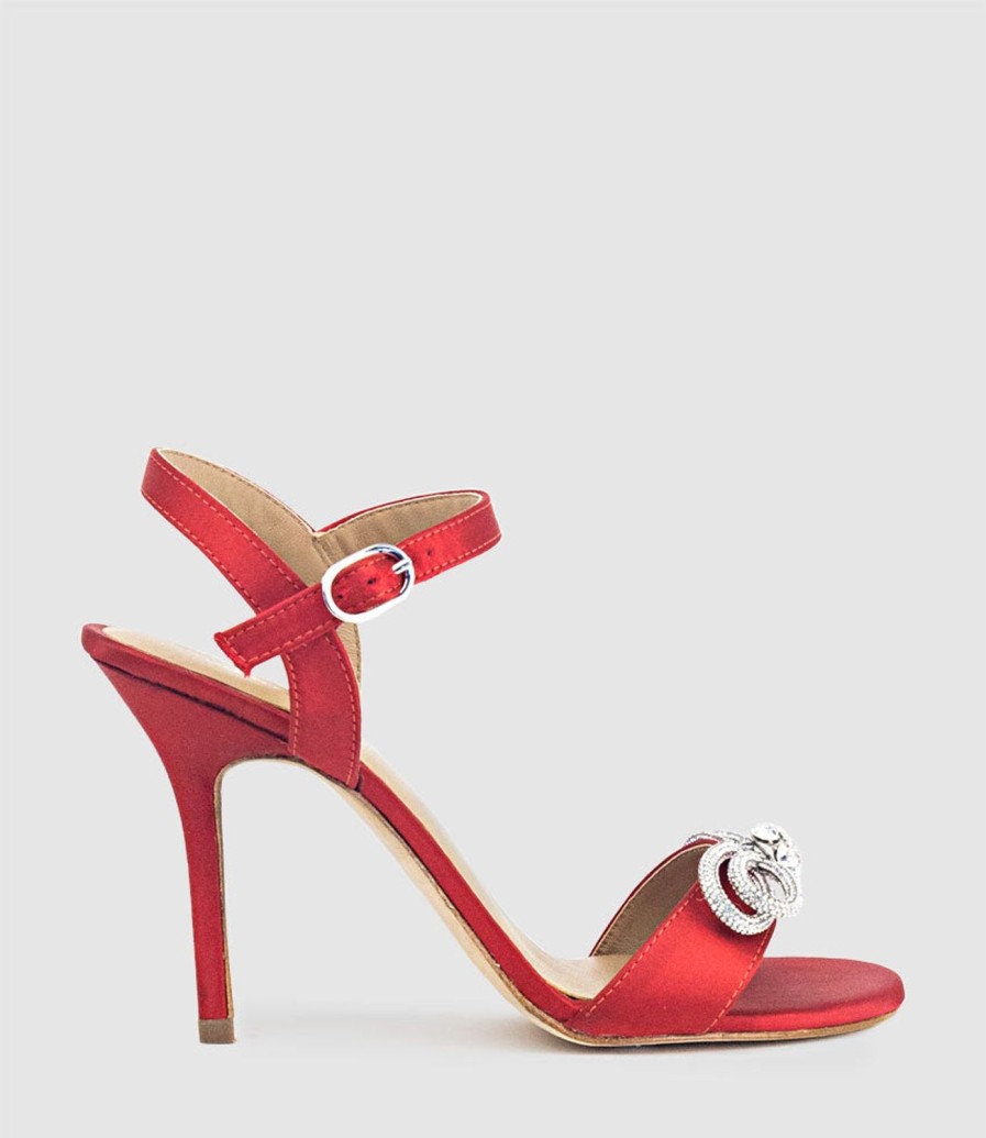 Edward Meller Serene100 Sandal With Crystal Bow In Red Satin Online