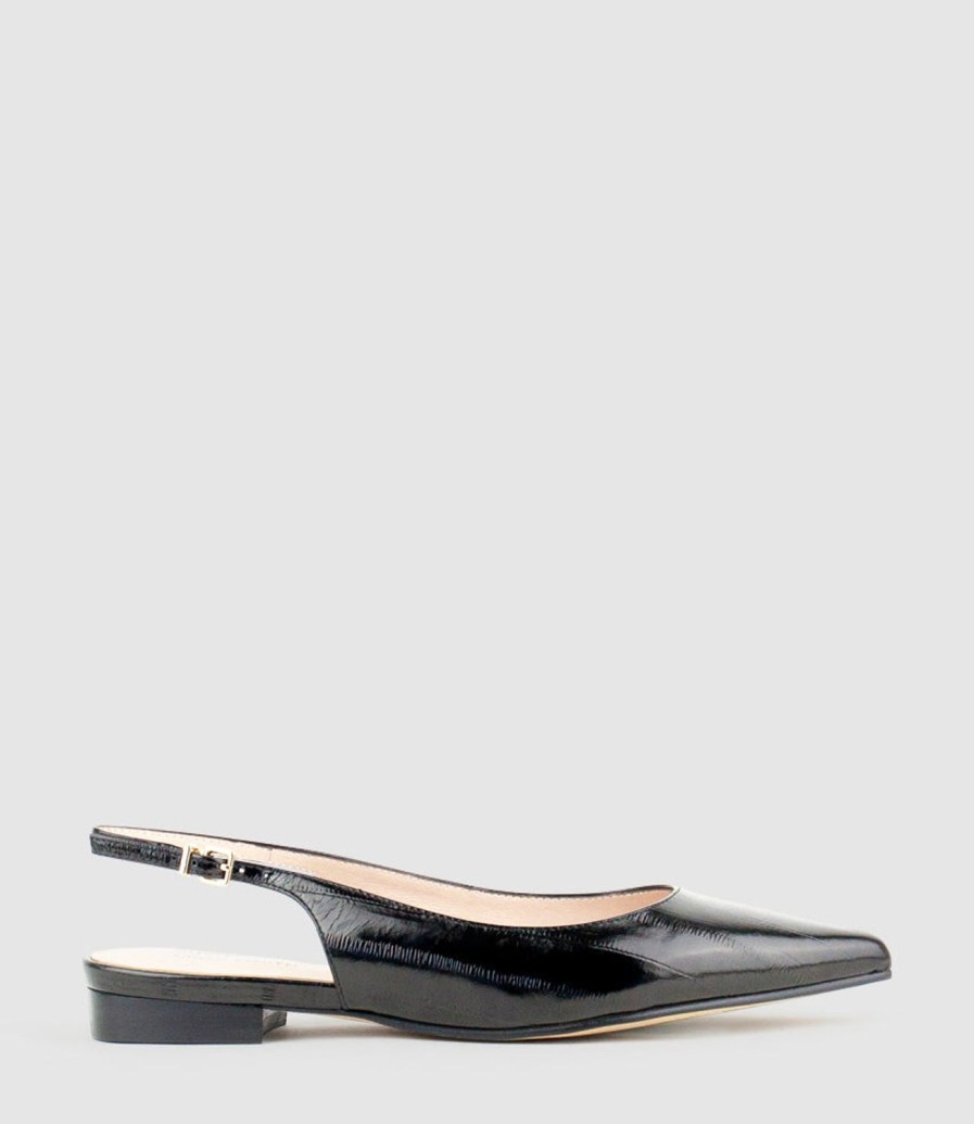 Edward Meller Elvan Flat Pointed Slingback In Black Eel Clearance