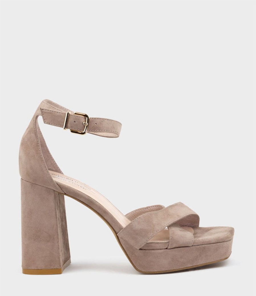 Edward Meller Richie95 Crossover Platform Sandal In Nude Suede New