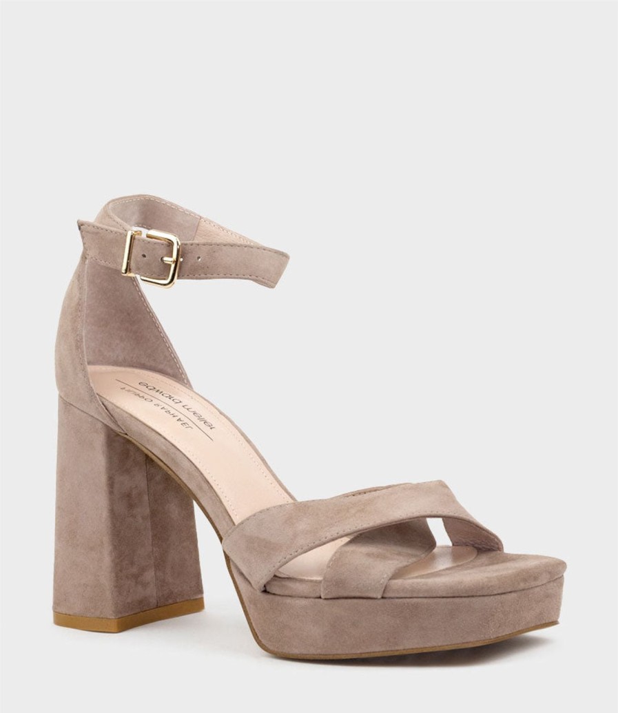 Edward Meller Richie95 Crossover Platform Sandal In Nude Suede New