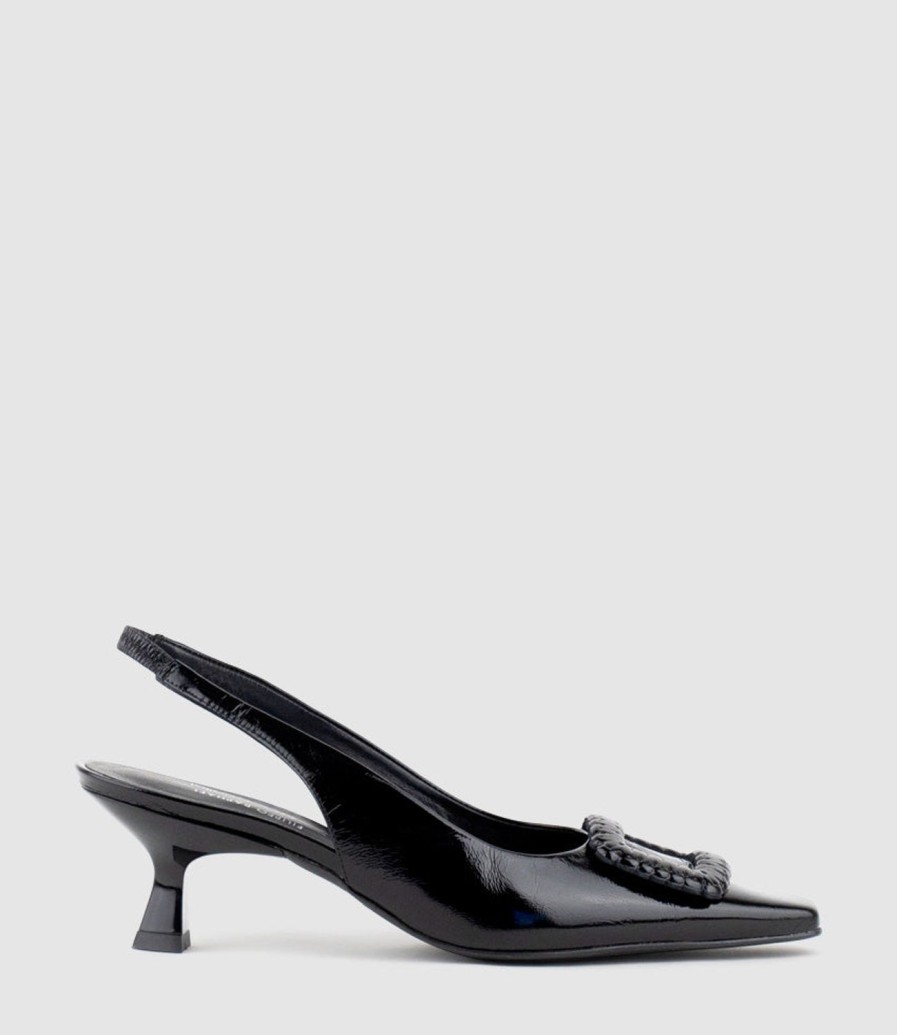 Edward Meller Dulce60 Slingback Pump With Buckle In Black Crinkle Wholesale