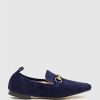 Edward Meller Finer Elastic Back Slipper With Hardware In Navy Suede Online