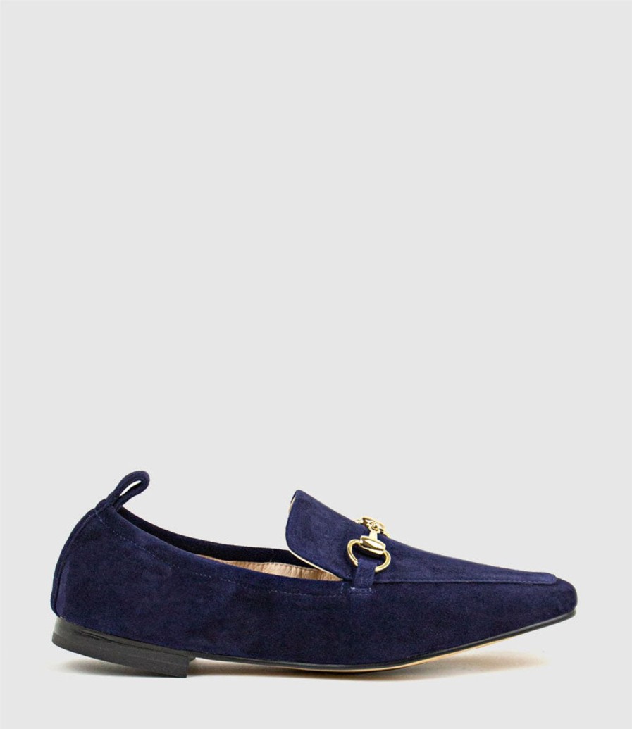 Edward Meller Finer Elastic Back Slipper With Hardware In Navy Suede Online