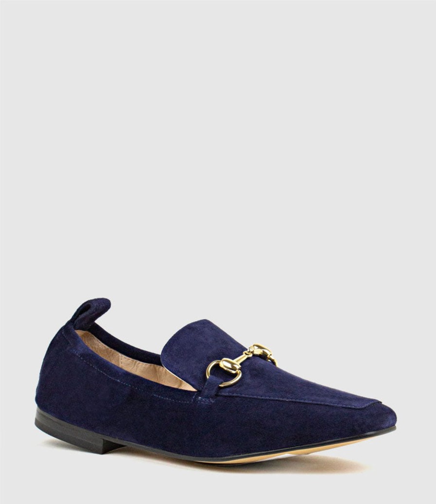 Edward Meller Finer Elastic Back Slipper With Hardware In Navy Suede Online