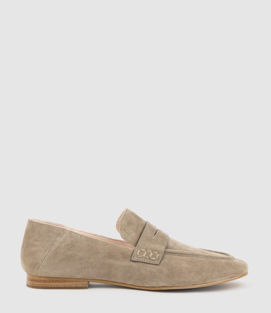 Edward Meller Finlay Moccasin With Collapsible Back In Latte Suede Clearance