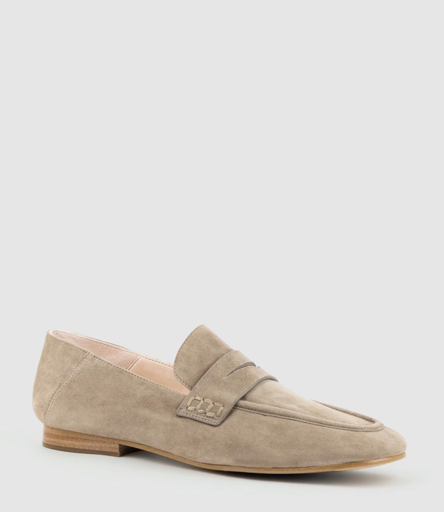 Edward Meller Finlay Moccasin With Collapsible Back In Latte Suede Clearance