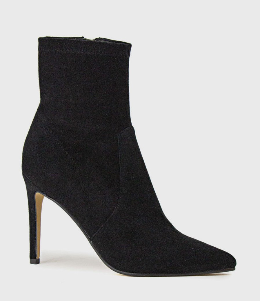 Edward Meller Zariah Fine Heel Sock Boot In Black Suede Online