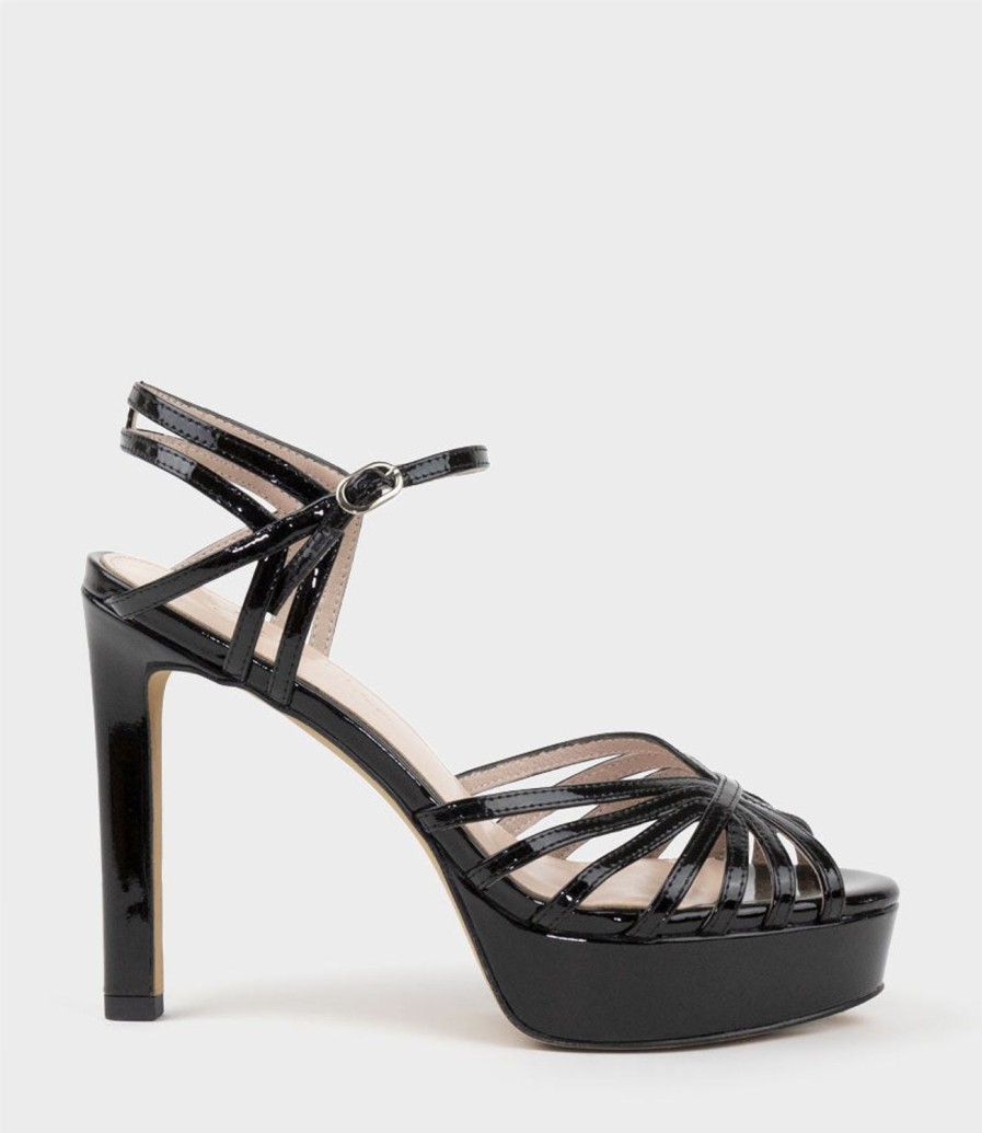 Edward Meller Syria110 Multistrap Platform Sandal In Black Patent Clearance