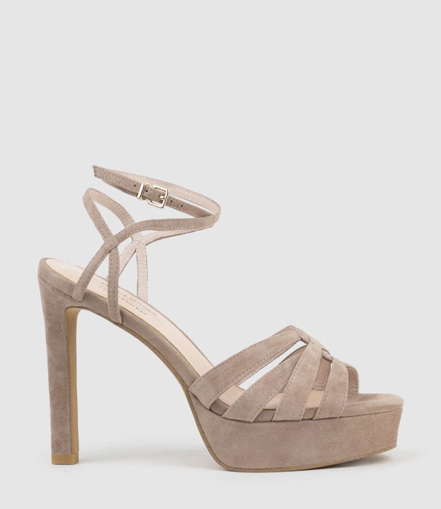 Edward Meller Syren110 Ankle Wrap Platform Sandal In Nude Suede Hot