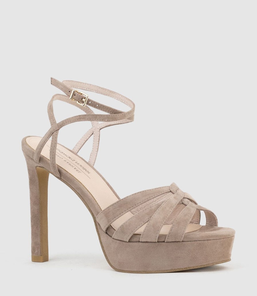 Edward Meller Syren110 Ankle Wrap Platform Sandal In Nude Suede Hot