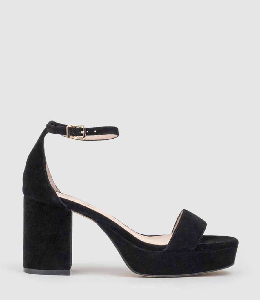 Edward Meller Resdin80 Single Strap Platform Sandal In Black Suede Online