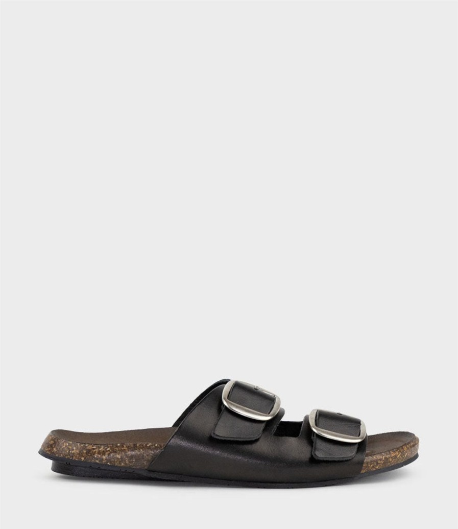 Edward Meller Kamala Buckled Slide On Footbed In Black Clearance