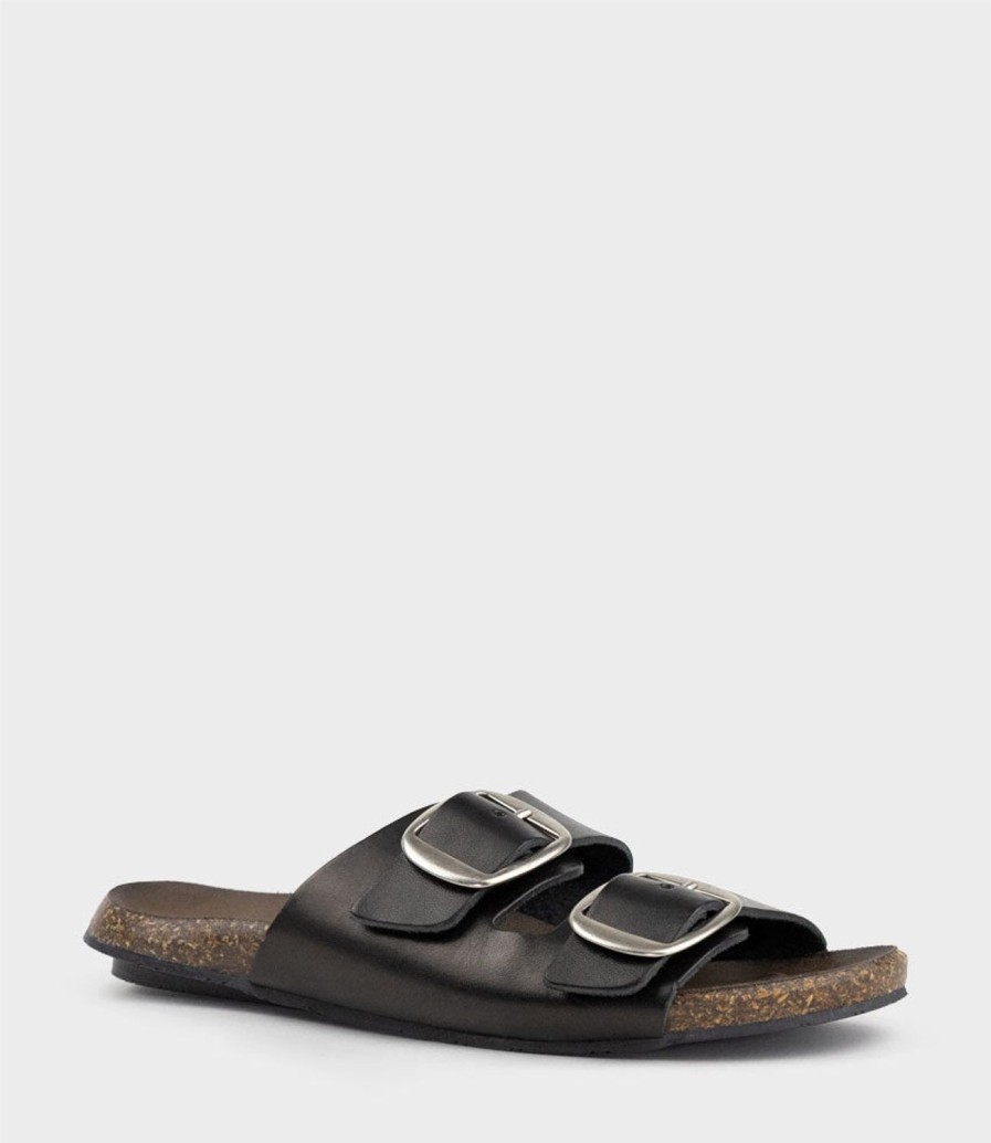 Edward Meller Kamala Buckled Slide On Footbed In Black Clearance