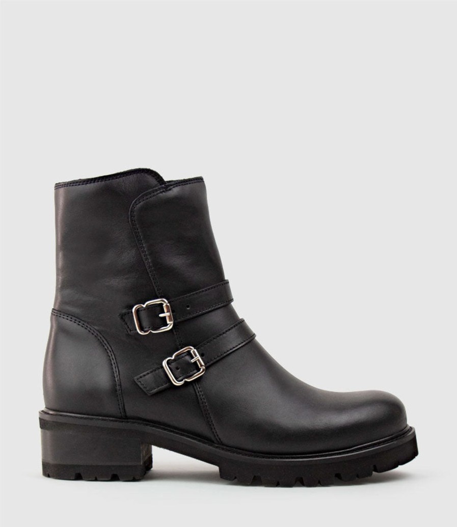 Edward Meller Carly Double Buckle Biker Boot In Black Online