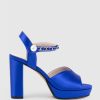 Edward Meller Regan100 Platform Sandal With Chain In Cobalt Satin New