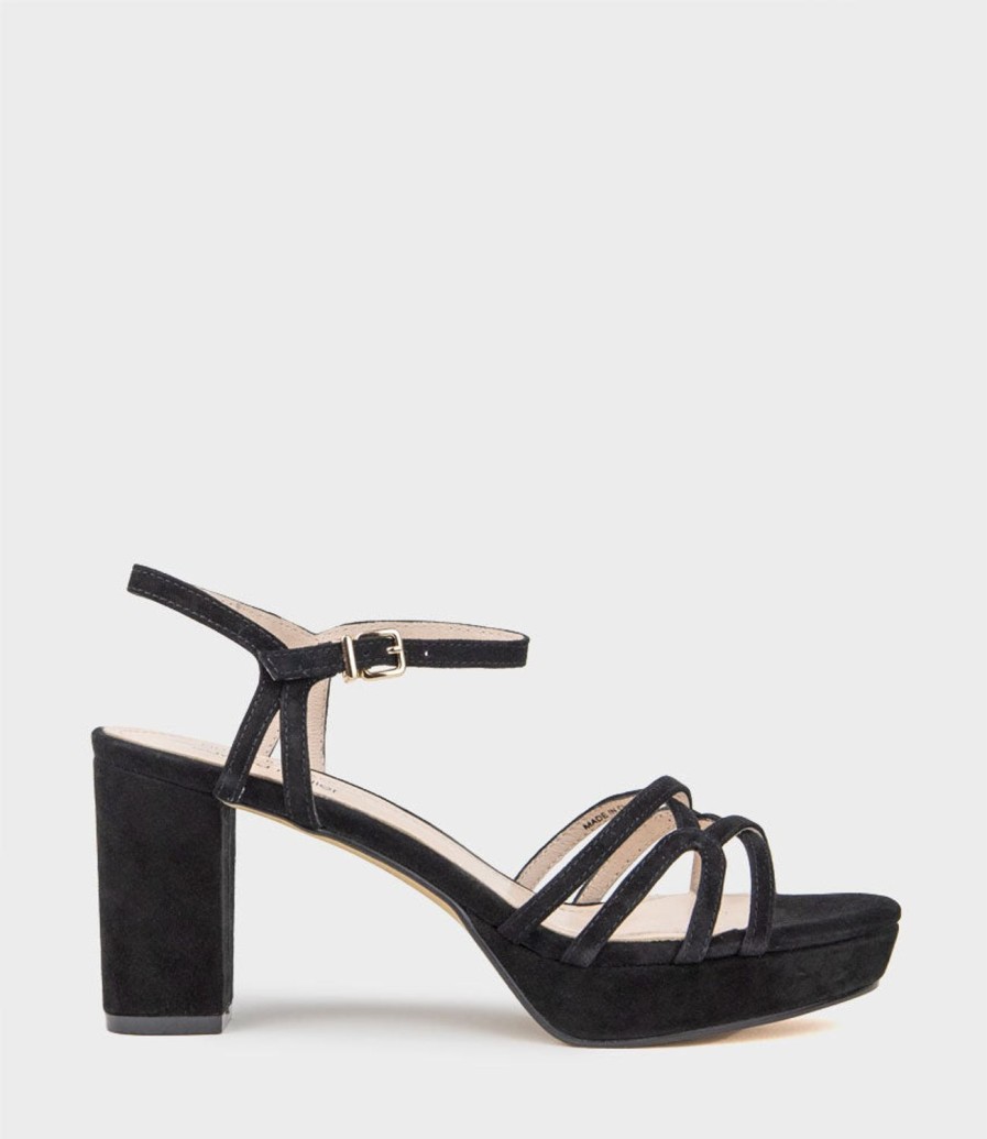 Edward Meller Riva80 Multistrap Platform Sandal In Black Suede Wholesale